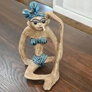 Playful Blue and Tan Ceramic Sculpture